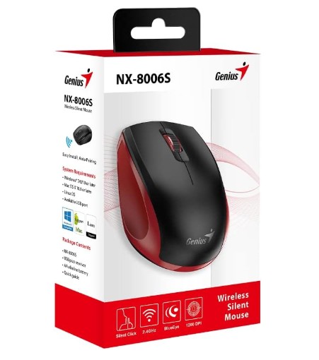 [4710268259114] Mouse Inalambrico Genius Nx-8006S Negro Y Rojo